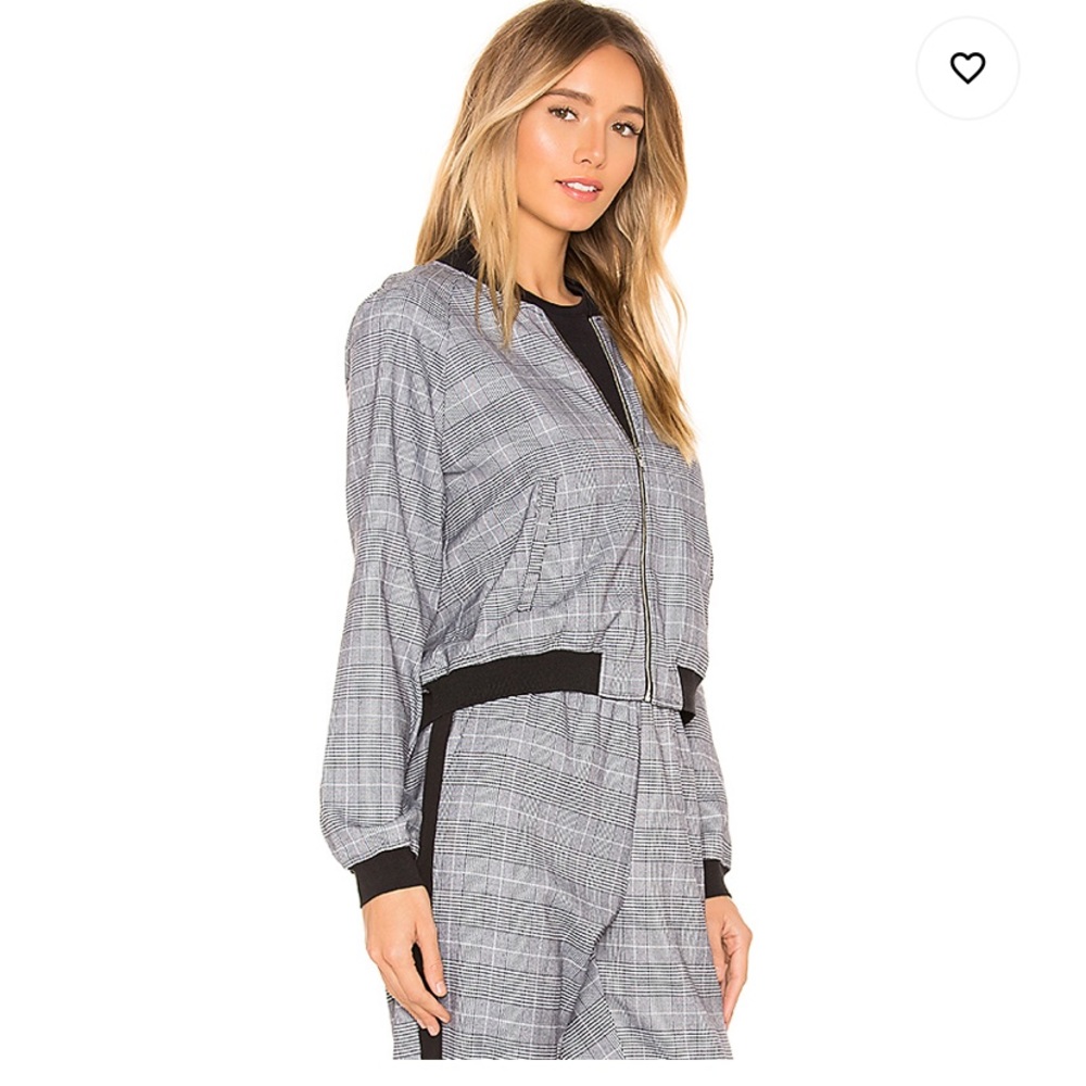 NWT REVOLVE Bobi Black Menswear Plaid Bomber Ivory & Black - Picture 3 of 10